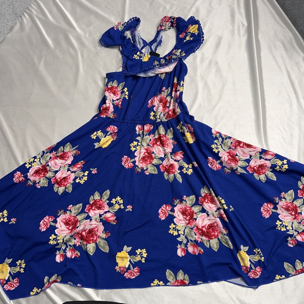 Zunie Blue Floral Jersey Knit Stretch Dress Girls M 10/12